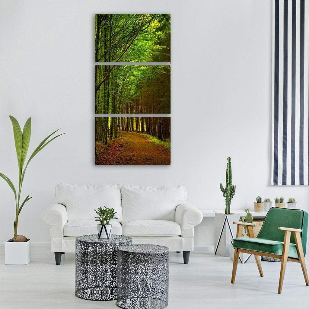 Green Forest Path Vertical Canvas Wall Art-3 Vertical-Gallery Wrap-12&quot; x 25&quot;-Tiaracle
