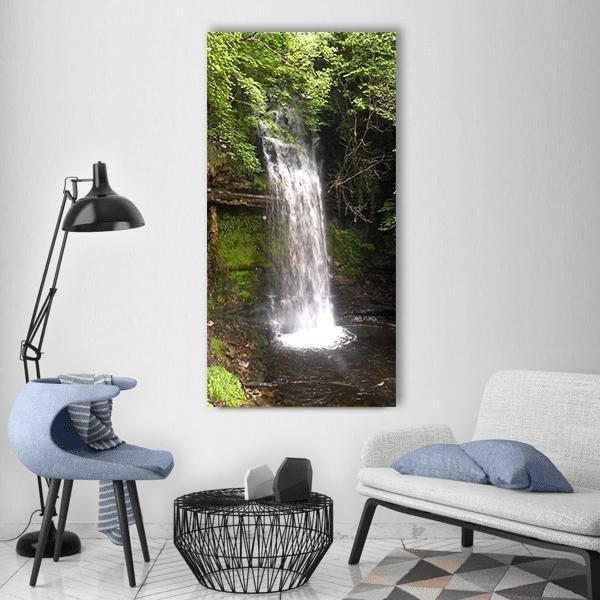 Green Forest Waterfall Vertical Canvas Wall Art-3 Vertical-Gallery Wrap-12" x 25"-Tiaracle