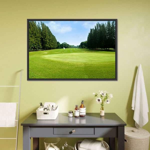 Green Golf Field Canvas Wall Art-1 Piece-Floating Frame-24&quot; x 16&quot;-Tiaracle