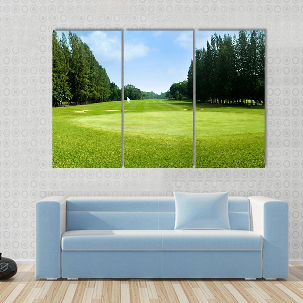 Green Golf Field Canvas Wall Art-3 Horizontal-Gallery Wrap-37&quot; x 24&quot;-Tiaracle