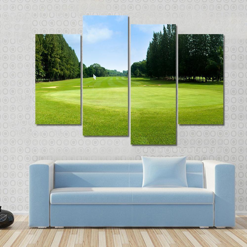 Green Golf Field Canvas Wall Art-4 Pop-Gallery Wrap-50&quot; x 32&quot;-Tiaracle