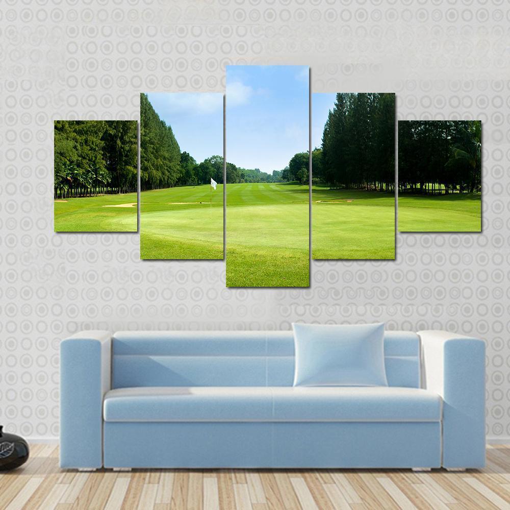 Green Golf Field Canvas Wall Art-5 Star-Gallery Wrap-62&quot; x 32&quot;-Tiaracle
