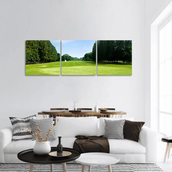 Green Golf Field Panoramic Canvas Wall Art-3 Piece-25&quot; x 08&quot;-Tiaracle