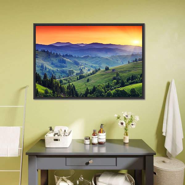 Green Hilly Valley Canvas Wall Art-1 Piece-Floating Frame-24" x 16"-Tiaracle
