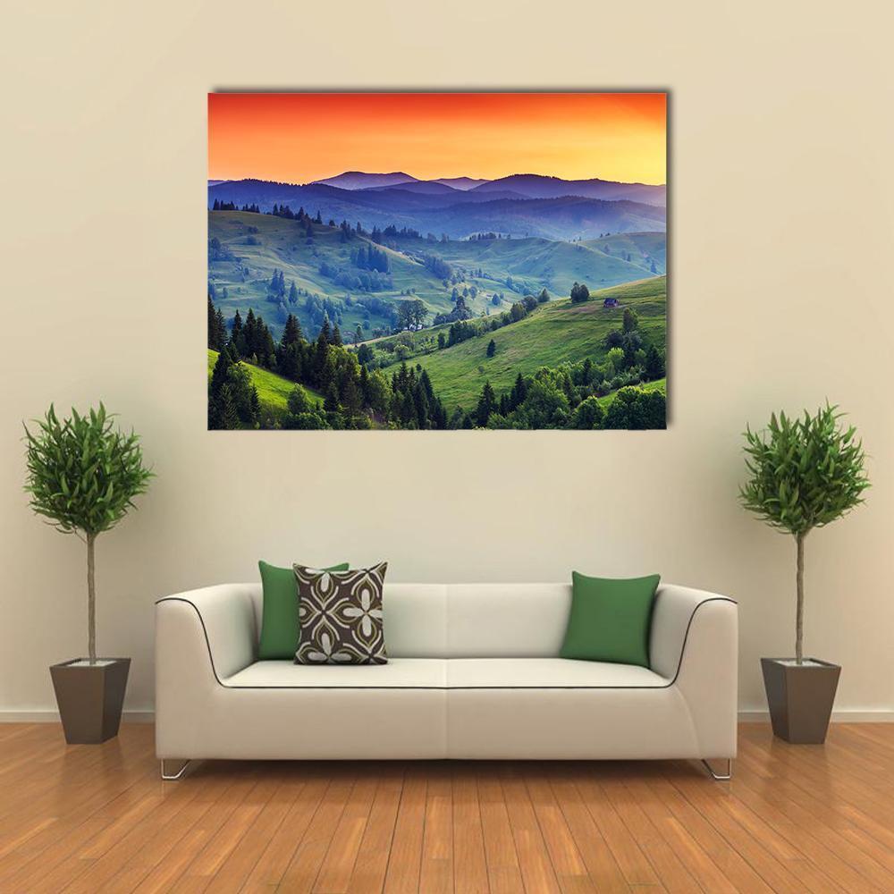 Green Hilly Valley Canvas Wall Art-4 Horizontal-Gallery Wrap-34" x 24"-Tiaracle