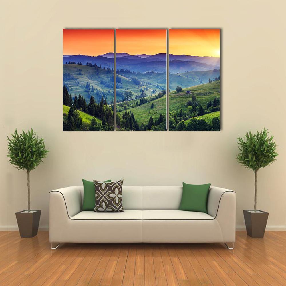 Green Hilly Valley Canvas Wall Art-5 Pop-Gallery Wrap-47" x 32"-Tiaracle