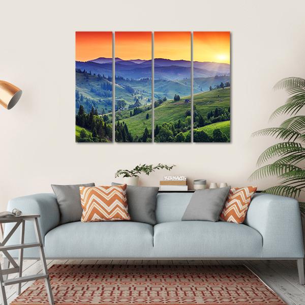 Green Hilly Valley Canvas Wall Art-4 Horizontal-Gallery Wrap-34" x 24"-Tiaracle