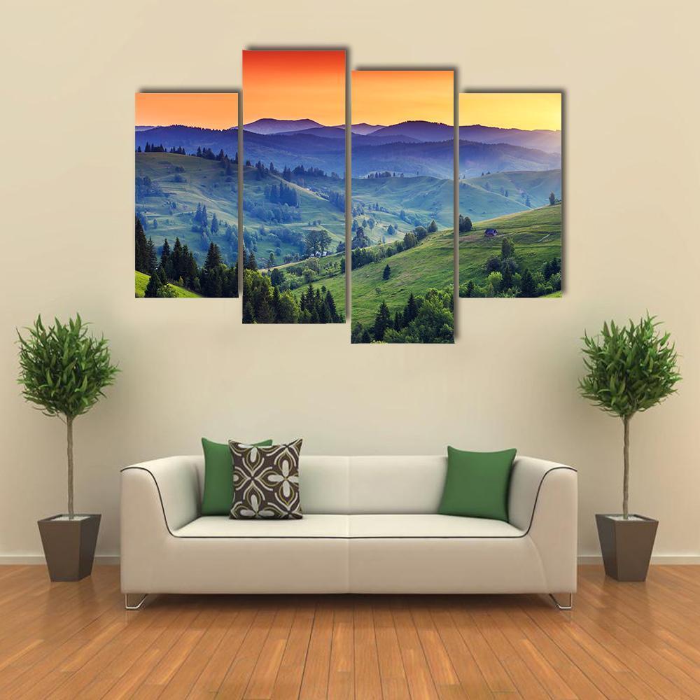 Green Hilly Valley Canvas Wall Art-4 Pop-Gallery Wrap-50" x 32"-Tiaracle