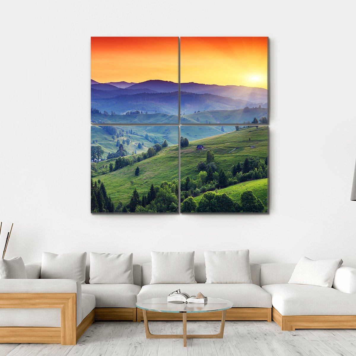 Green Hilly Valley Canvas Wall Art-4 Square-Gallery Wrap-17" x 17"-Tiaracle