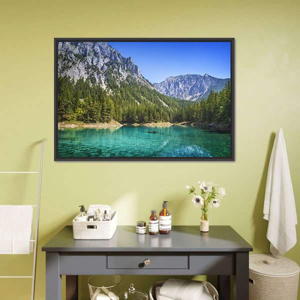Green Lake In Styria Canvas Wall Art-1 Piece-Floating Frame-24" x 16"-Tiaracle
