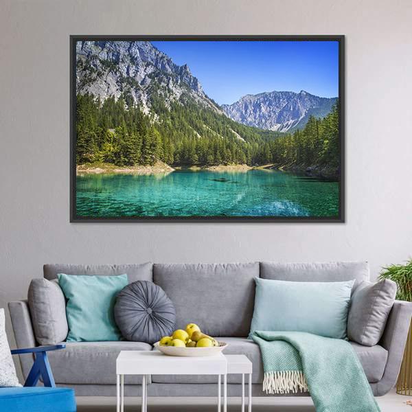 Green Lake In Styria Canvas Wall Art-3 Horizontal-Gallery Wrap-25" x 16"-Tiaracle