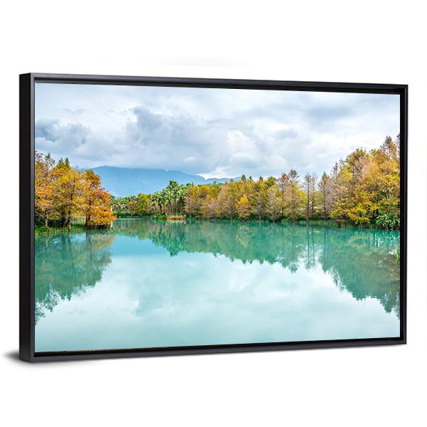 Green Lake With Reflection Of Trees Canvas Wall Art-3 Horizontal-Gallery Wrap-25" x 16"-Tiaracle