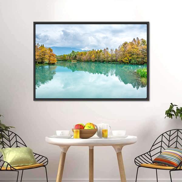 Green Lake With Reflection Of Trees Canvas Wall Art-3 Horizontal-Gallery Wrap-25" x 16"-Tiaracle