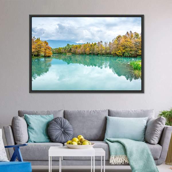 Green Lake With Reflection Of Trees Canvas Wall Art-3 Horizontal-Gallery Wrap-25" x 16"-Tiaracle