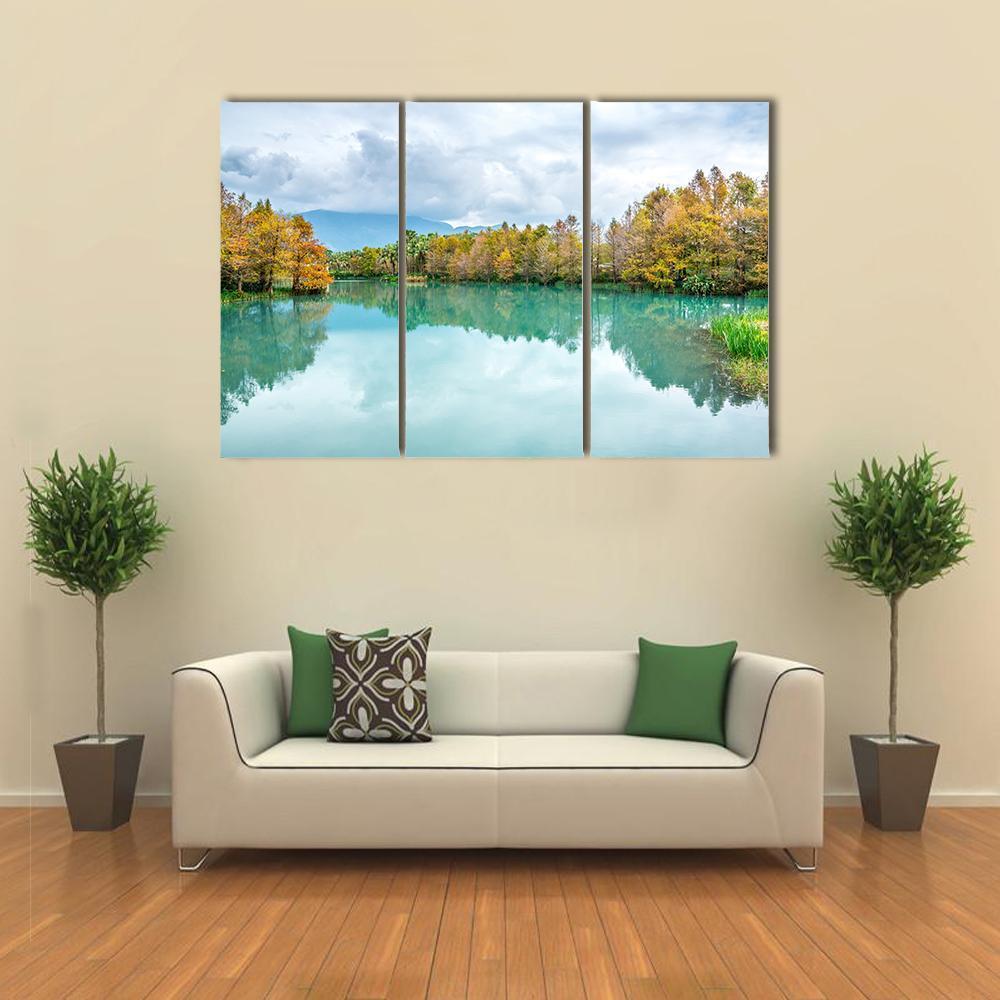 Green Lake With Reflection Of Trees Canvas Wall Art-3 Horizontal-Gallery Wrap-37" x 24"-Tiaracle
