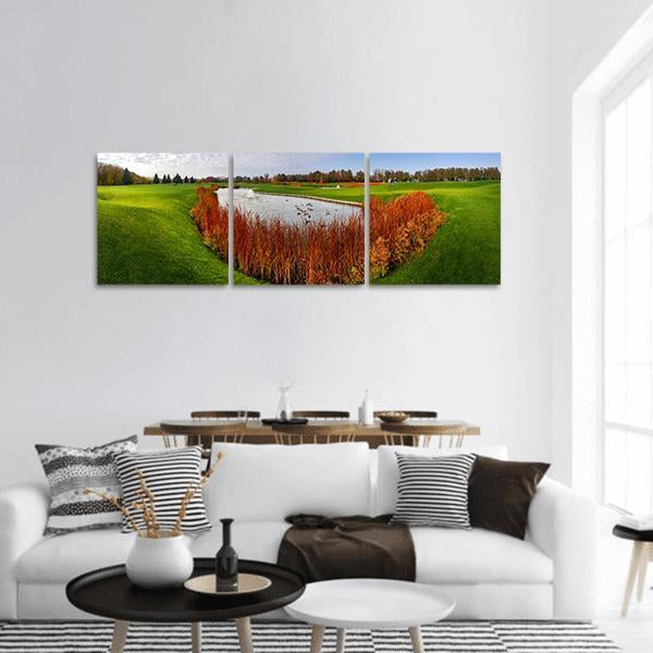 Pond &amp; Green Meadow Panoramic Canvas Wall Art-3 Piece-25" x 08"-Tiaracle