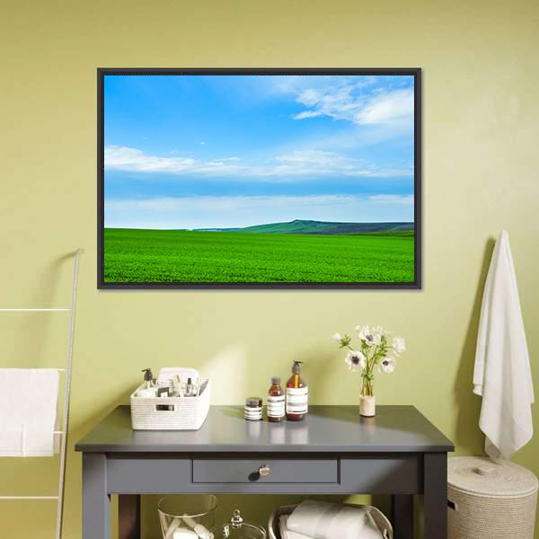 Green Meadow In Russia Canvas Wall Art-1 Piece-Floating Frame-24" x 16"-Tiaracle