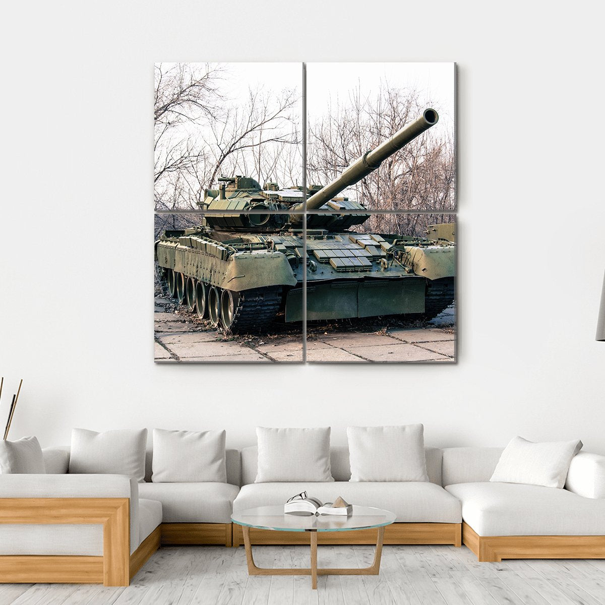 Green Military Tank Canvas Wall Art-4 Square-Gallery Wrap-17" x 17"-Tiaracle