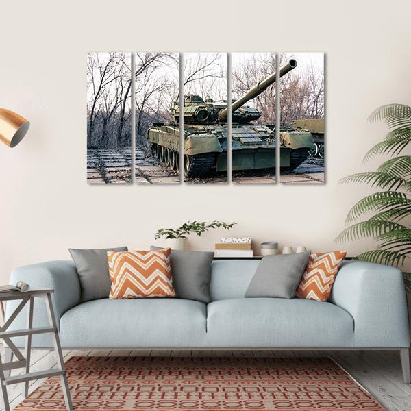 Green Military Tank Canvas Wall Art-5 Horizontal-Gallery Wrap-22" x 12"-Tiaracle