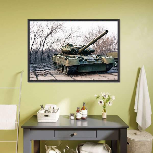 Green Military Tank Canvas Wall Art-1 Piece-Floating Frame-24" x 16"-Tiaracle