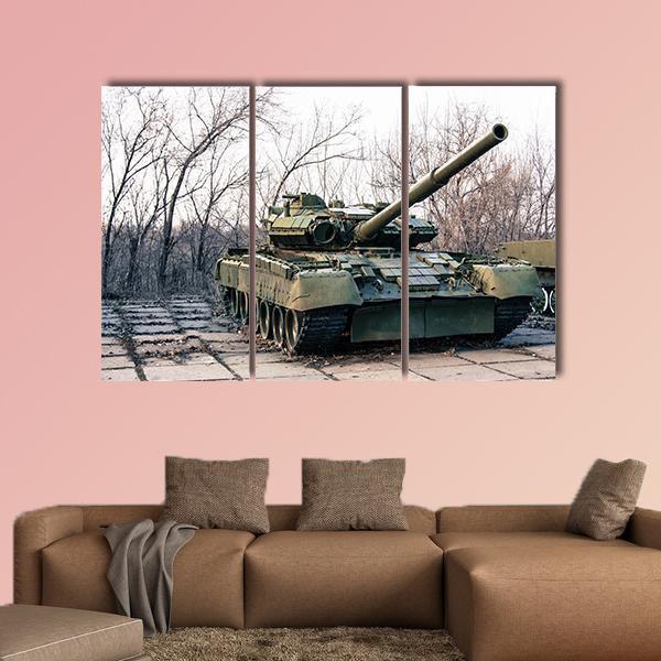 Green Military Tank Canvas Wall Art-3 Horizontal-Gallery Wrap-37" x 24"-Tiaracle