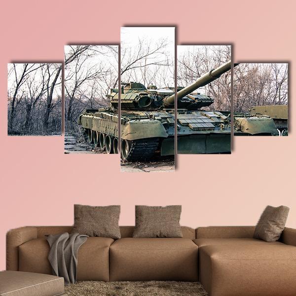 Green Military Tank Canvas Wall Art-5 Star-Gallery Wrap-62" x 32"-Tiaracle