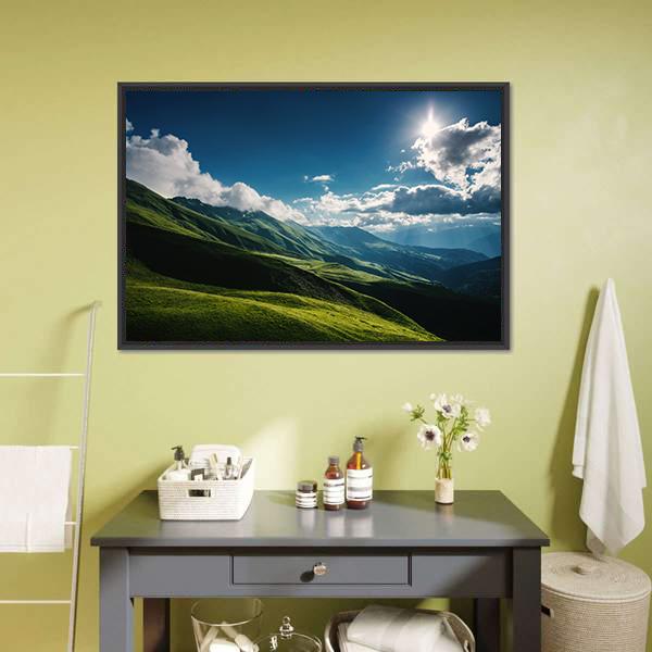 Green Mountain Canvas Wall Art-1 Piece-Floating Frame-24" x 16"-Tiaracle