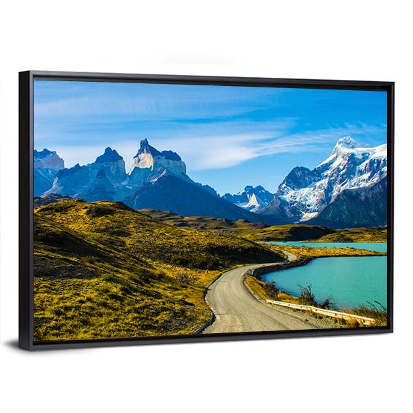 Green Mountain Near Snow Covered Mountain Canvas Wall Art-3 Horizontal-Gallery Wrap-25" x 16"-Tiaracle