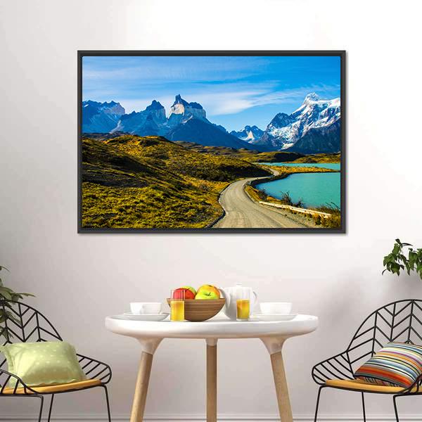 Green Mountain Near Snow Covered Mountain Canvas Wall Art-3 Horizontal-Gallery Wrap-25" x 16"-Tiaracle