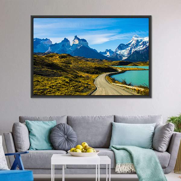 Green Mountain Near Snow Covered Mountain Canvas Wall Art-3 Horizontal-Gallery Wrap-25" x 16"-Tiaracle