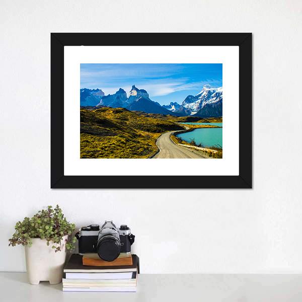 Green Mountain Near Snow Covered Mountain Canvas Wall Art-1 Piece-Framed Print-20" x 16"-Tiaracle