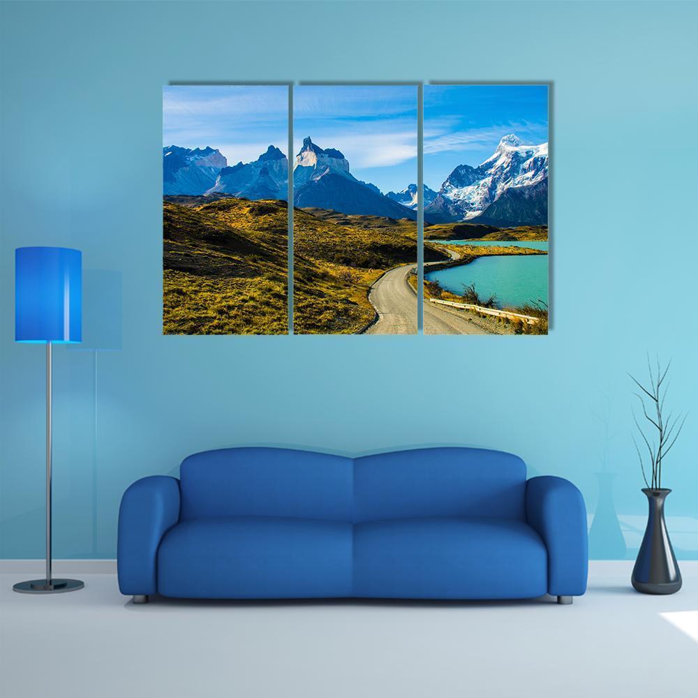 Green Mountain Near Snow Covered Mountain Canvas Wall Art-3 Horizontal-Gallery Wrap-37" x 24"-Tiaracle