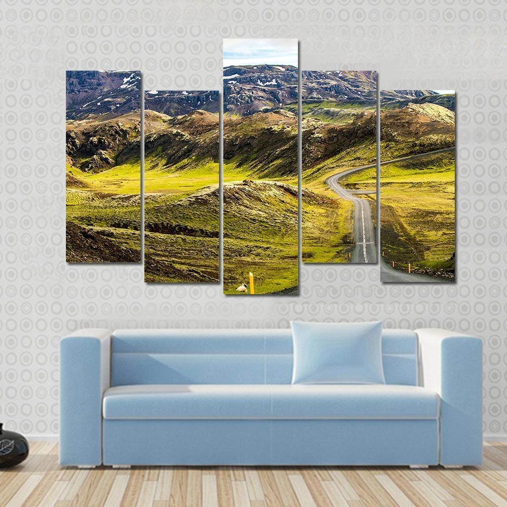 Green Mountain Road Canvas Wall Art-5 Pop-Gallery Wrap-47" x 32"-Tiaracle