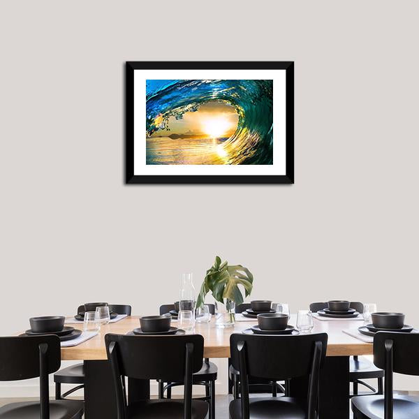 Green Ocean Wave At Sunset Canvas Wall Art-5 Horizontal-Gallery Wrap-22" x 12"-Tiaracle