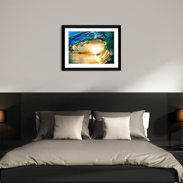 Green Ocean Wave At Sunset Canvas Wall Art-5 Horizontal-Gallery Wrap-22" x 12"-Tiaracle