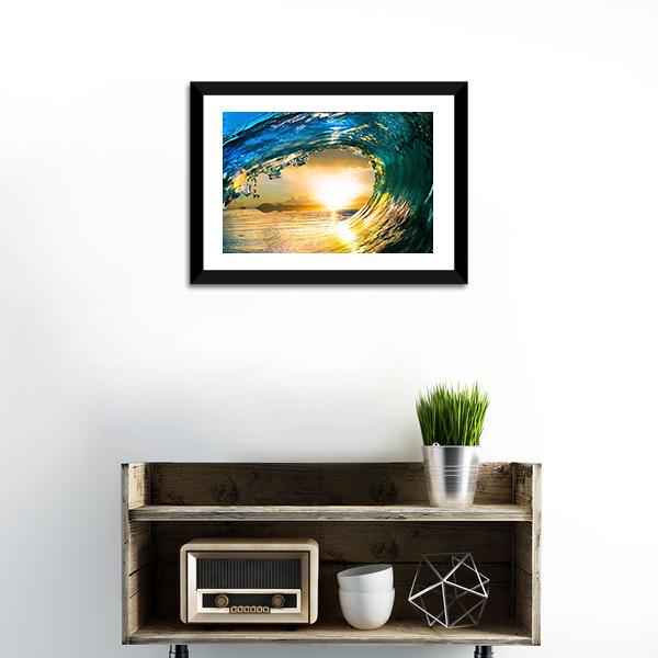 Green Ocean Wave At Sunset Canvas Wall Art-1 Piece-Framed Print-20&quot; x 16&quot;-Tiaracle