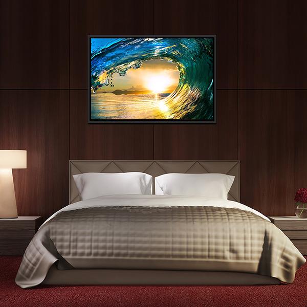 Green Ocean Wave At Sunset Canvas Wall Art-3 Horizontal-Gallery Wrap-25" x 16"-Tiaracle