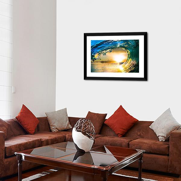 Green Ocean Wave At Sunset Canvas Wall Art-3 Horizontal-Gallery Wrap-25&quot; x 16&quot;-Tiaracle