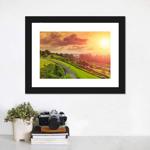 Green Park At Sunset Canvas Wall Art-1 Piece-Framed Print-20" x 16"-Tiaracle