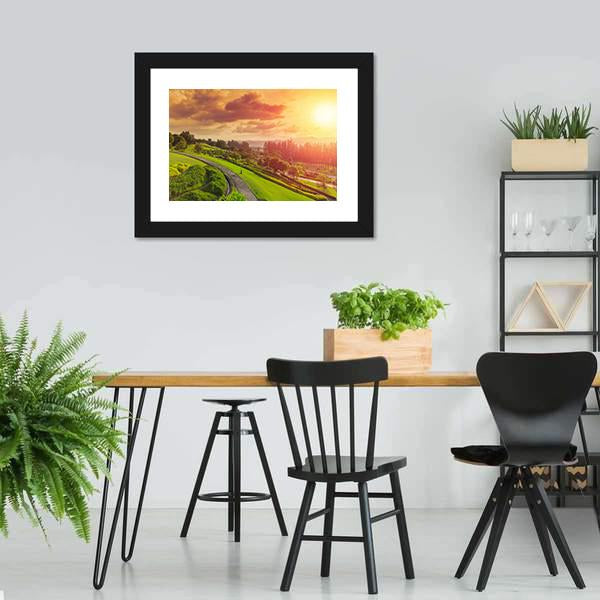 Green Park At Sunset Canvas Wall Art-3 Horizontal-Gallery Wrap-25" x 16"-Tiaracle