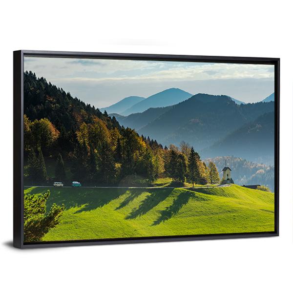 Green Pasture And Mountains Canvas Wall Art-3 Horizontal-Gallery Wrap-25" x 16"-Tiaracle