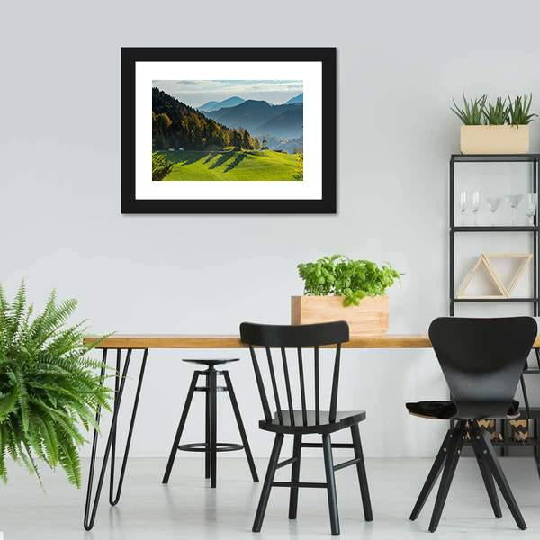 Green Pasture And Mountains Canvas Wall Art-3 Horizontal-Gallery Wrap-25" x 16"-Tiaracle