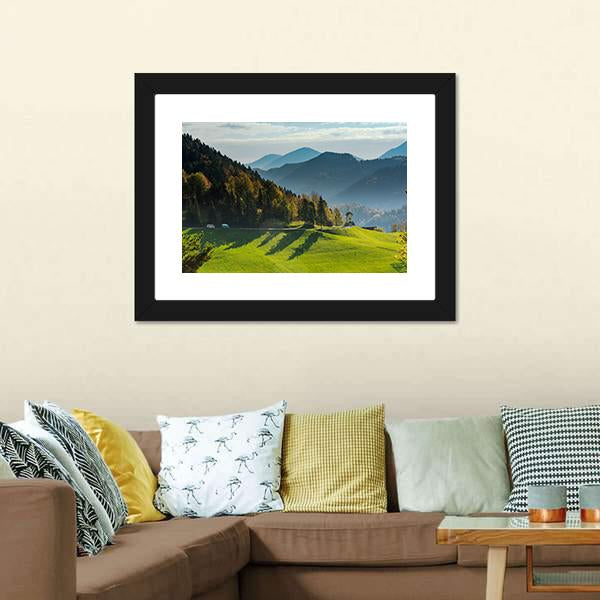 Green Pasture And Mountains Canvas Wall Art-3 Horizontal-Gallery Wrap-25" x 16"-Tiaracle