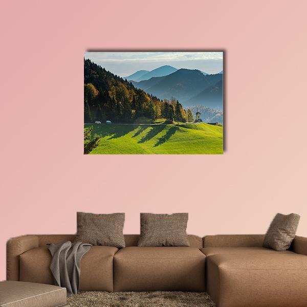 Green Pasture And Mountains Canvas Wall Art-1 Piece-Gallery Wrap-48" x 32"-Tiaracle