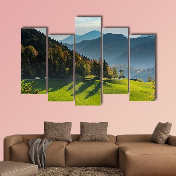 Green Pasture And Mountains Canvas Wall Art-5 Pop-Gallery Wrap-47" x 32"-Tiaracle