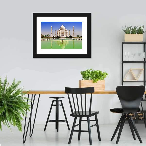 Green Pond In Front Of Taj Mahal Canvas Wall Art-5 Horizontal-Gallery Wrap-22" x 12"-Tiaracle