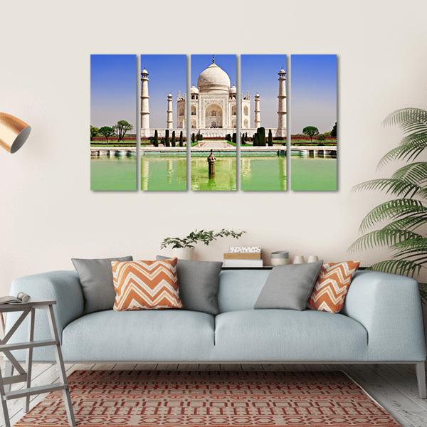 Green Pond In Front Of Taj Mahal Canvas Wall Art-5 Horizontal-Gallery Wrap-22" x 12"-Tiaracle