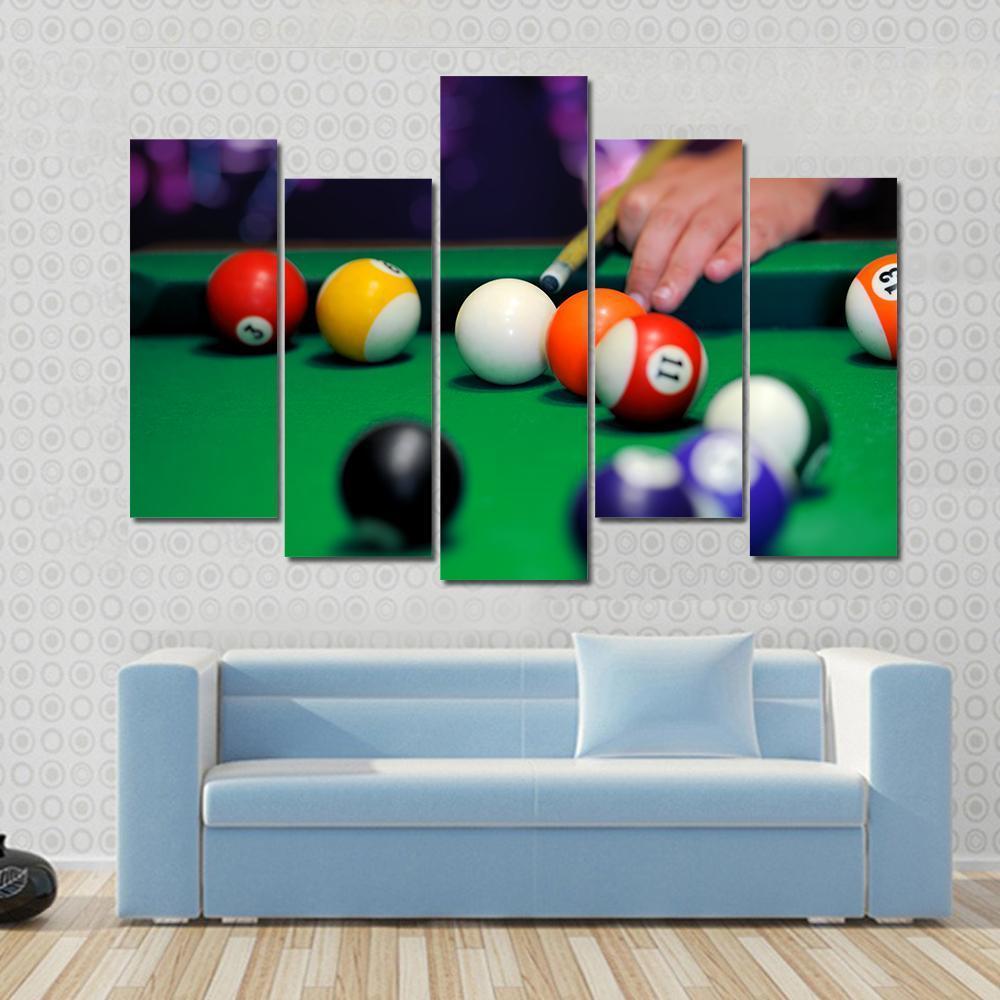 Green Pool Table Canvas Wall Art-5 Pop-Gallery Wrap-47" x 32"-Tiaracle