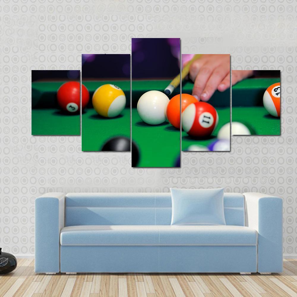 Green Pool Table Canvas Wall Art-5 Star-Gallery Wrap-62&quot; x 32&quot;-Tiaracle