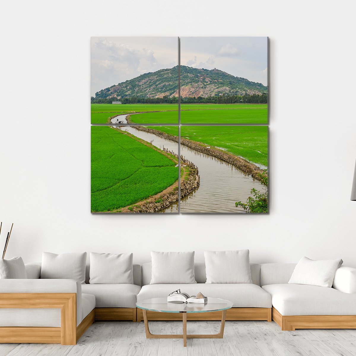 Green Rice Field Vietnams Canvas Wall Art-4 Square-Gallery Wrap-17" x 17"-Tiaracle